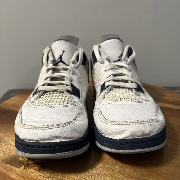Nike Youth Size 1 Y Air Jordan 4 Retro Midnight Navy White Shoes BQ7669-140 - Picture 2 of 8